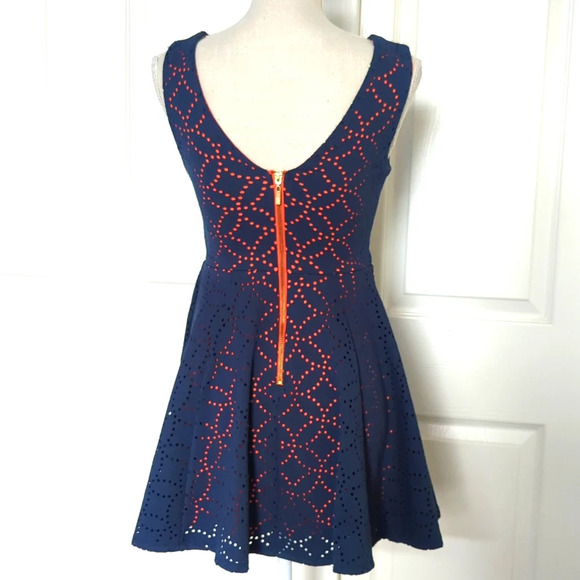 B. Darlin Navy and Coral Eyelet Dress - Picture 4 of 5
